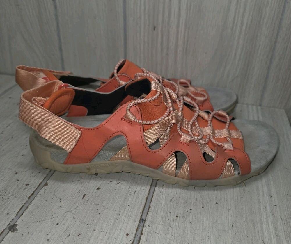 Merrell Terran Cage Womens Size 8 Shoes Goldfish Pink Back Strap Sport Sandals